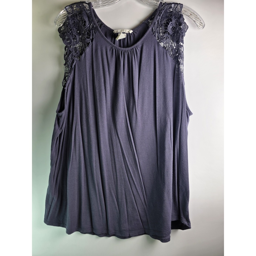 H&-M Gray Flor Blouse Women's XL Crochet Sleeveless‎ Wide Strap Crew Neck